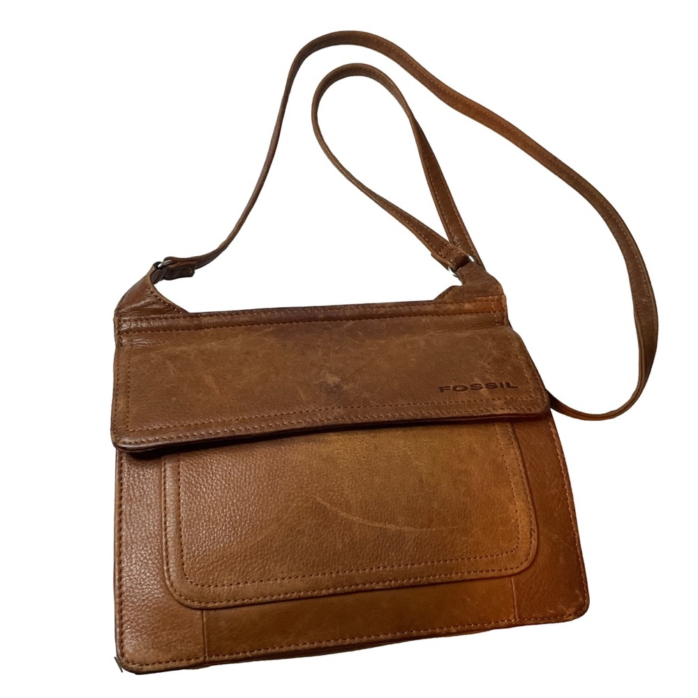 Fossil Vintage Pebble Leather Camel 2 way Saddle Crossbody Purse